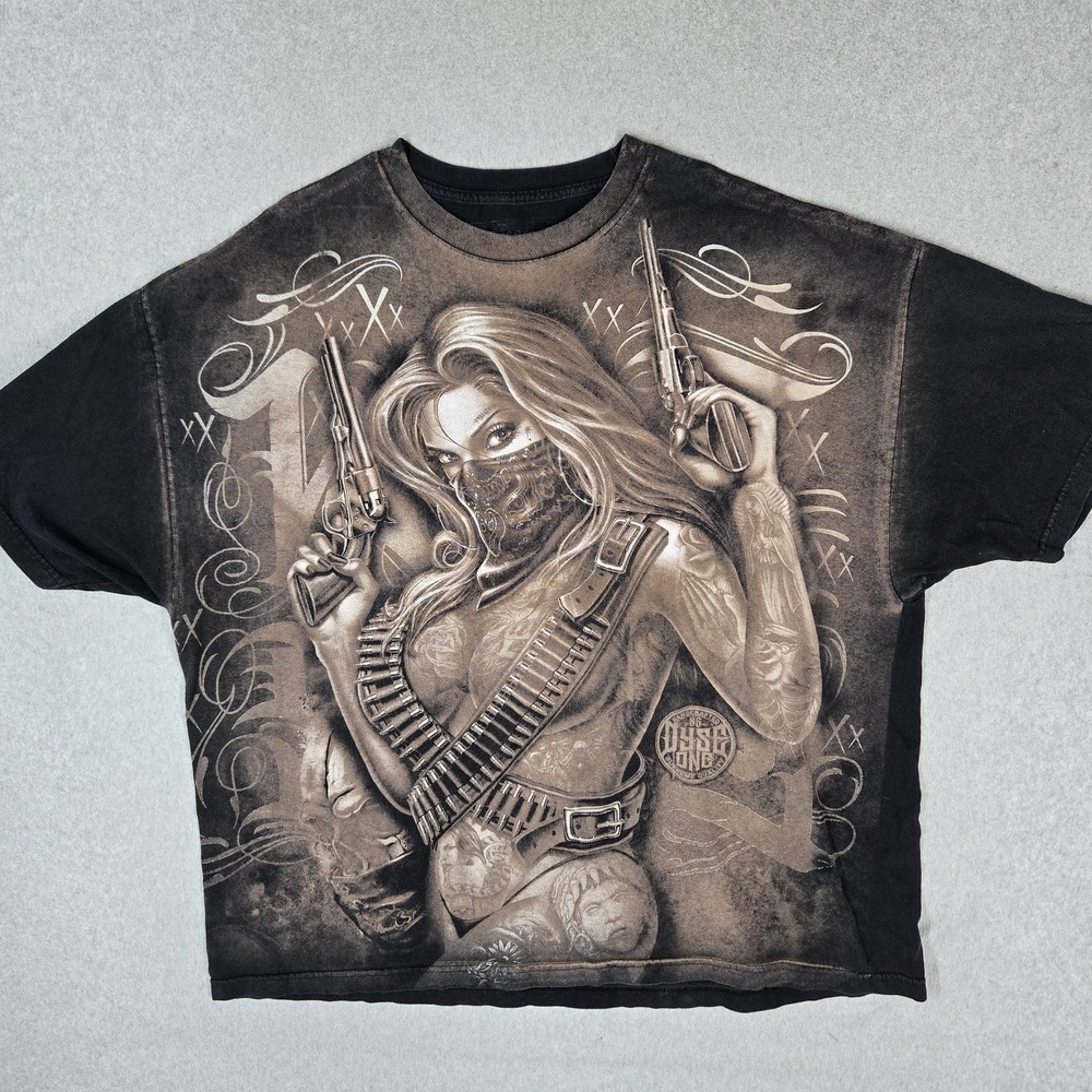 DyseOne Men Shirt 4X-LARGE Black Graphic Gunwoman Print Short Sleeve